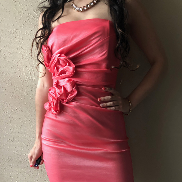 Pink Shimmer 3D Flower Mini Dress - Picture 1 of 6